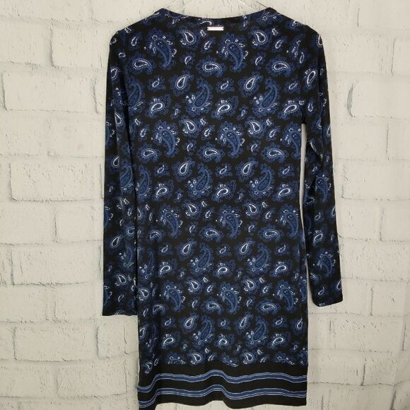 Michael Kors Navy Blue Paisley Long Sleeve Dress - Picture 1 of 6